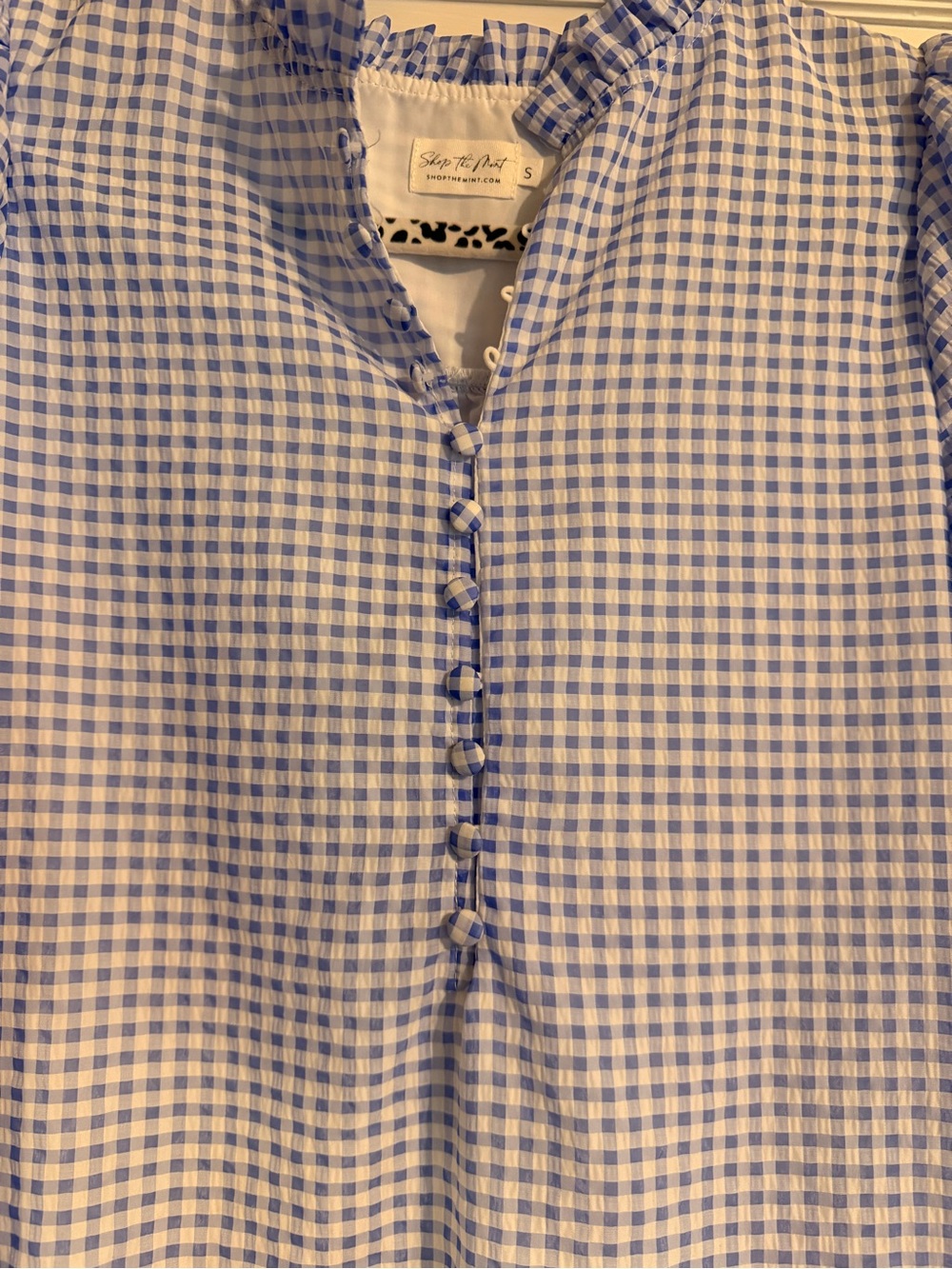 Puff Sleeve Gingham Midi Dress in Light Blue - Picture 2 of 4